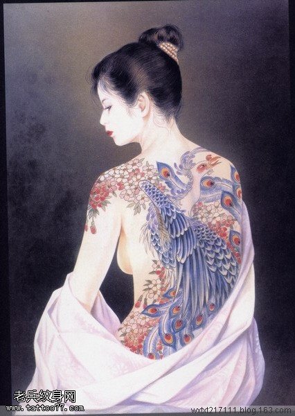 武汉纹身网提供的日本浮世绘纹身图案之小妻要纹身画稿系列