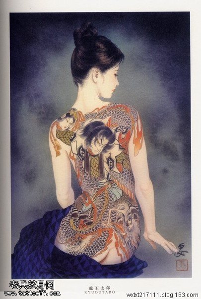 武汉纹身网提供的日本浮世绘纹身图案之小妻要纹身画稿系列4