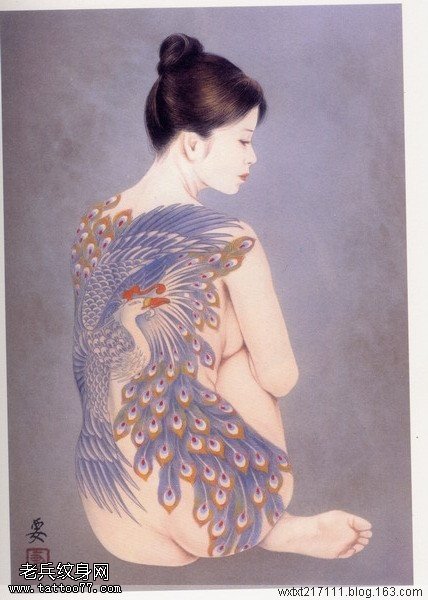 武汉纹身网提供的日本浮世绘纹身图案之小妻要纹身画稿系列3