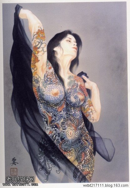 武汉纹身网提供的日本浮世绘纹身图案之小妻要纹身画稿系列3