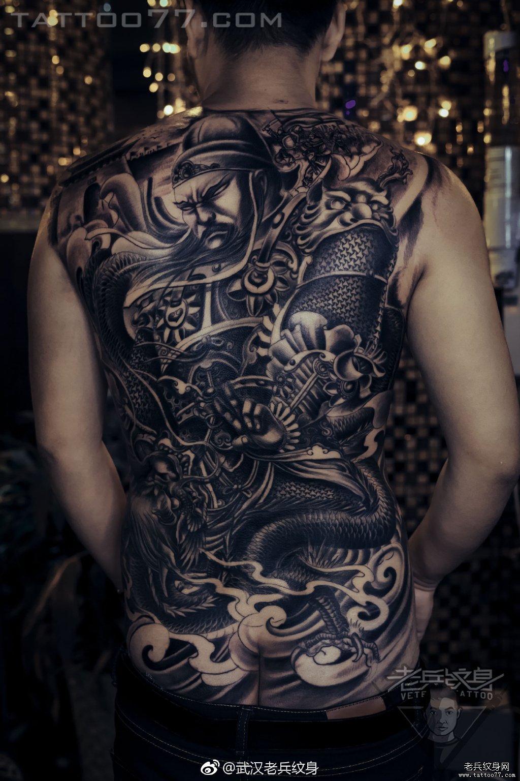 本店首席纹身师兵哥满背关羽纹身图案作品