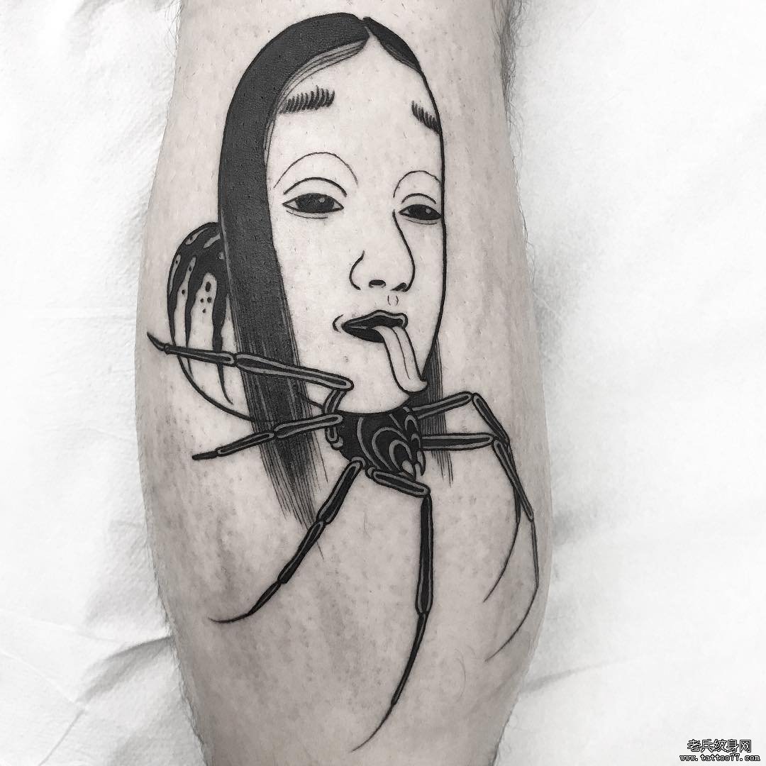 日式蜘蛛面具手臂tattoo图案