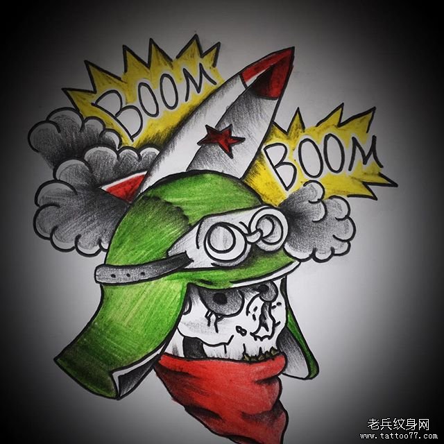 色彩火箭卡通人物纹身图案
