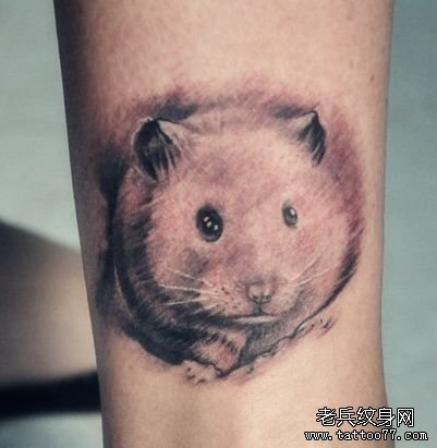 腿部可爱的一款小仓鼠纹身图案