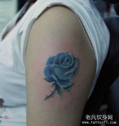女孩子手臂一款写实彩色玫瑰花纹身图案