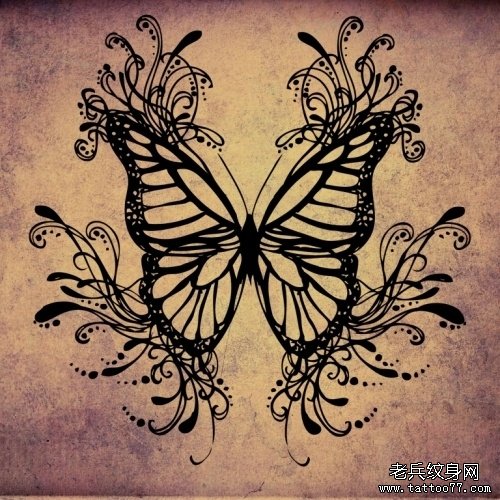 一款漂亮的图腾蝴蝶纹身手稿