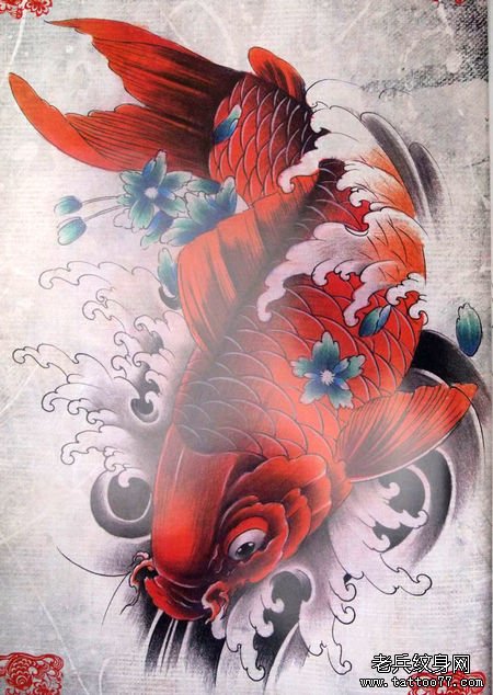 一款红色鲤鱼纹身手稿