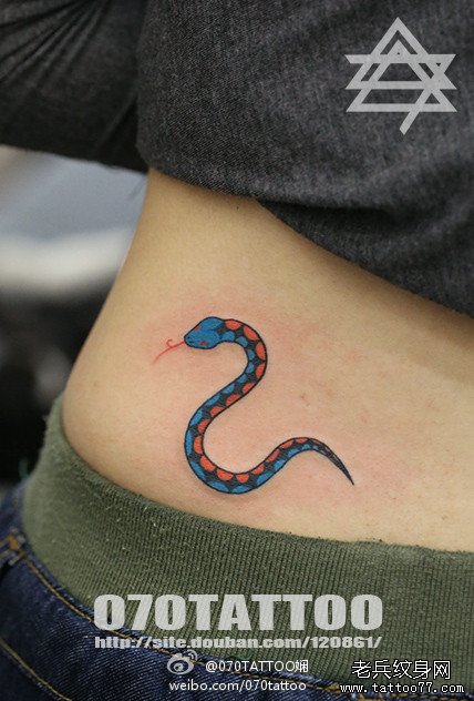 美女腰部好看的彩色小蛇纹身图案