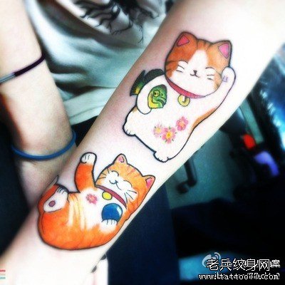 女生手臂可爱的猫咪纹身图案