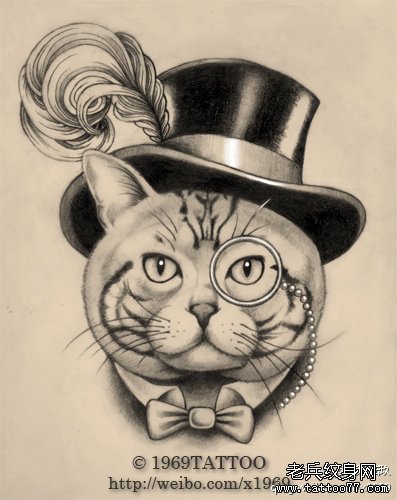 一款时尚唯美的猫咪纹身手稿