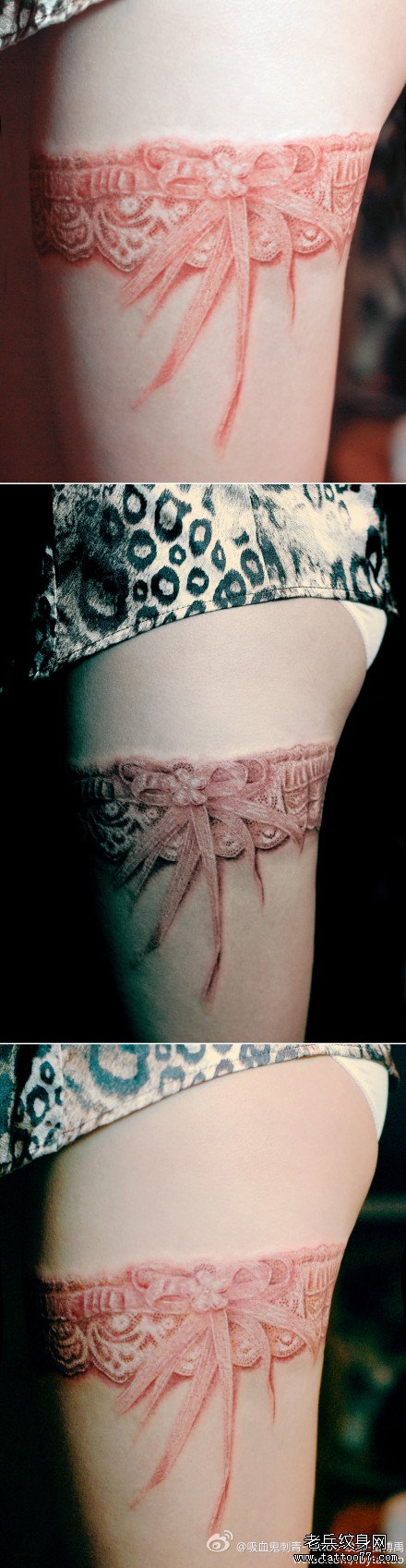 女生腿部性感时尚的蕾丝纹身图案