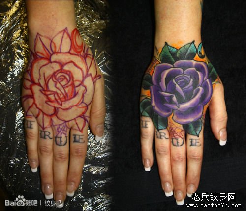 手臂帅气的new school玫瑰花纹身图案