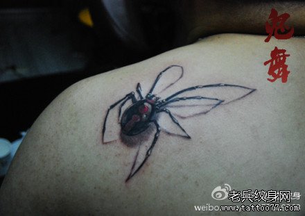 男人肩背超酷的蜘蛛纹身图案