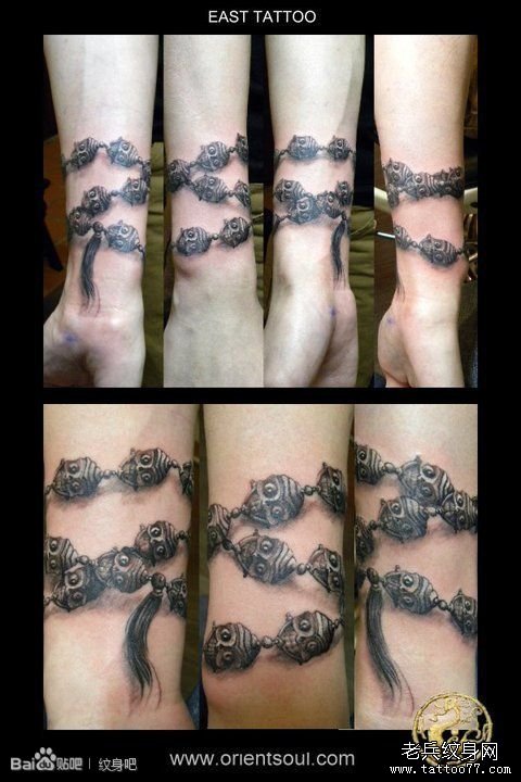 手臂经典的一款嘎巴拉手链纹身图案