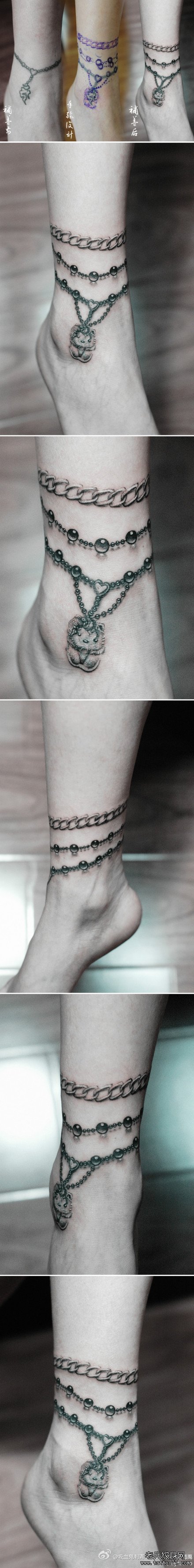 美女腿部唯美时尚的脚链纹身图案