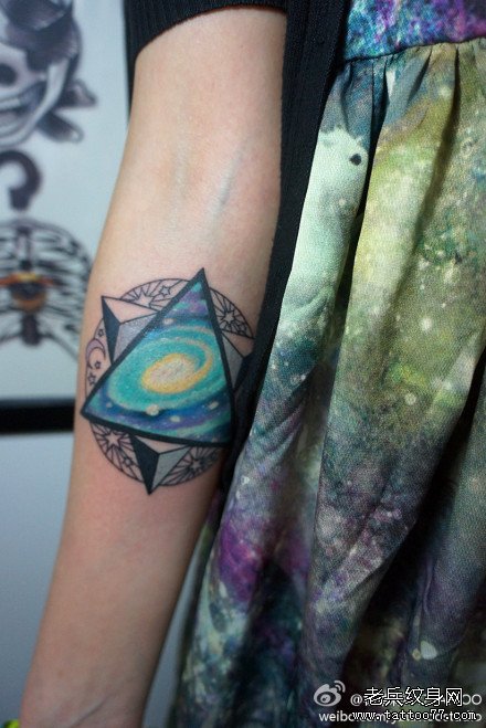女生手臂漂亮时尚的三角星空纹身图案