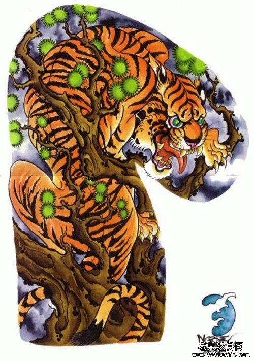 超酷经典传统半胛老虎纹身图案
