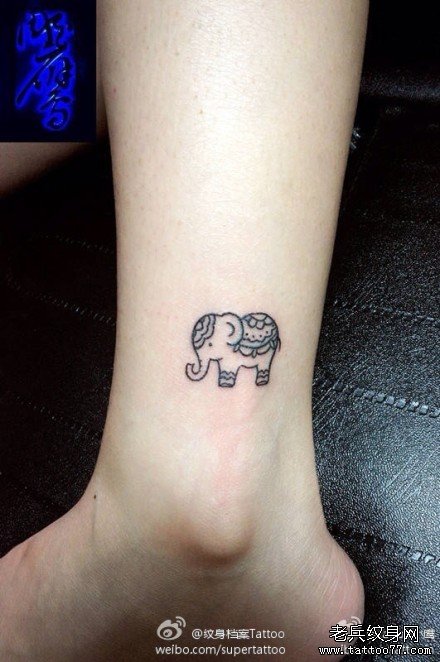 女生脚踝处小巧流行的线条小象纹身图案_武汉