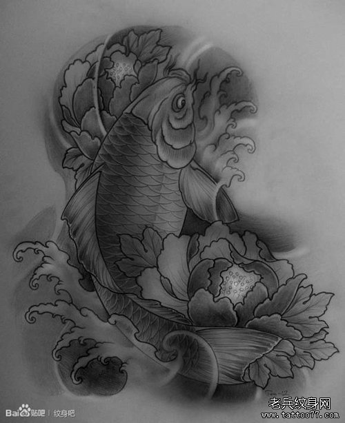 素描鲤鱼卡通画 www.tattoo77.com 宽500x614高