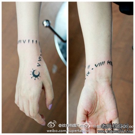 女生手腕一款字母手链纹身图案