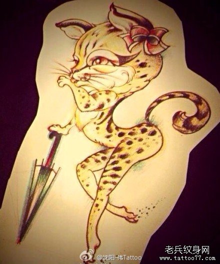 一款潮流时尚的豹子纹身手稿