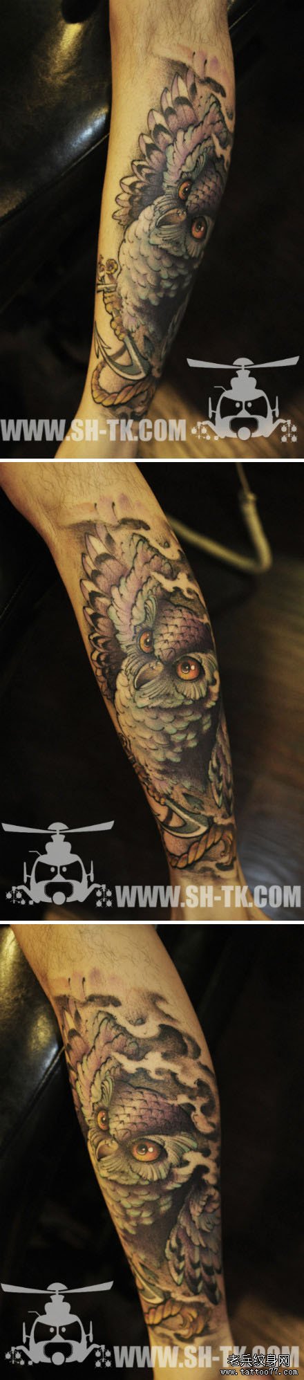 腿部经典很帅的猫头鹰纹身图案