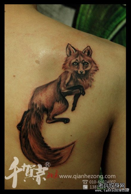 肩背潮流经典的一款狐狸纹身图案