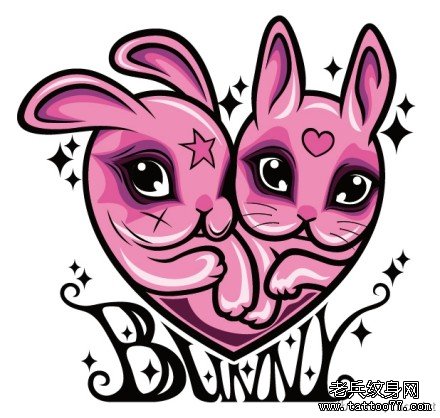 一款可爱的小兔子爱心纹身图案