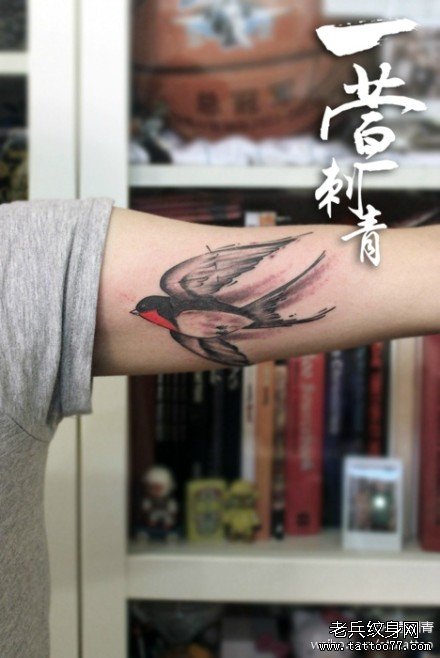 手臂时尚经典的小燕子纹身图案