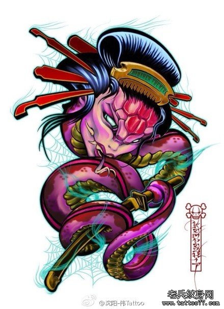 超帅很酷的一款蛇精纹身图案