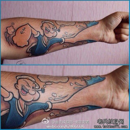 手臂经典很酷的大力水手纹身图案