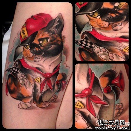 时尚很帅的一款欧美猫咪纹身图案