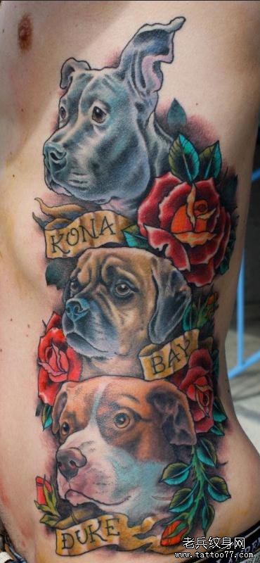 分享一款侧腰上的三只小狗纹身图案