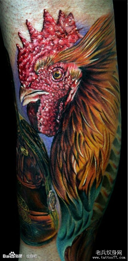 分享一款超逼真的公鸡纹身图案