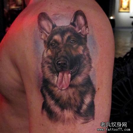 分享一款大臂上的德牧犬纹身图案