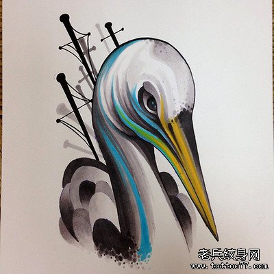 分享一款非常漂亮的鹤纹身手稿