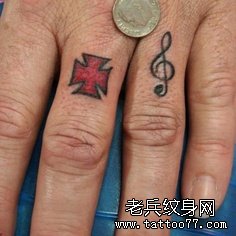 手指十字架音符音乐纹身图案作品图片