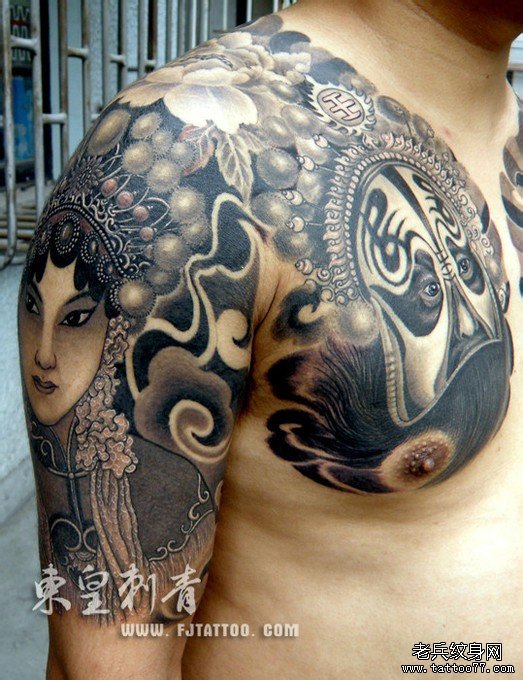 半胛纹身图案：中国纹身元素之半胛京剧脸谱纹身图案大全