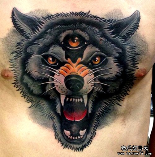 分享一款霸气的欧美狼头纹身图案