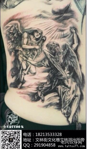 一款满背天使纹身图案由武汉纹身网提供