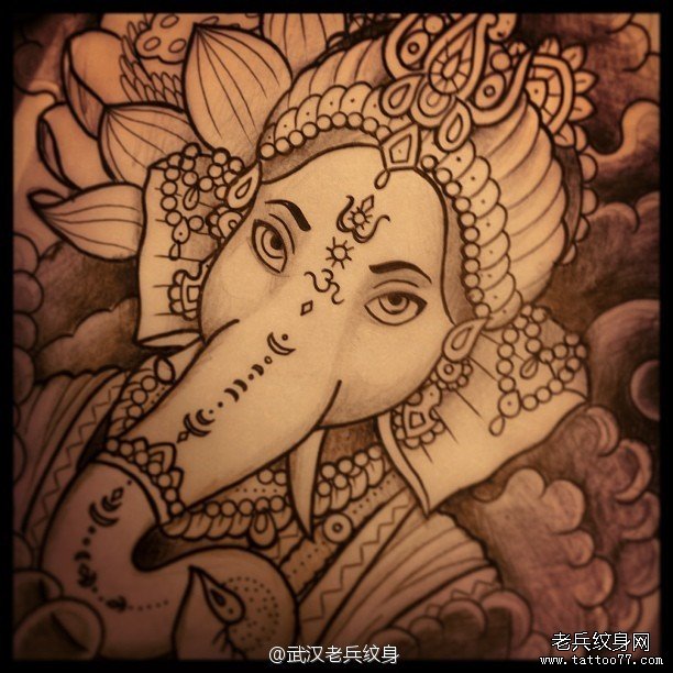 象神纹身图案手稿由武汉家具的纹身店v纹身元最好成都瑞图片