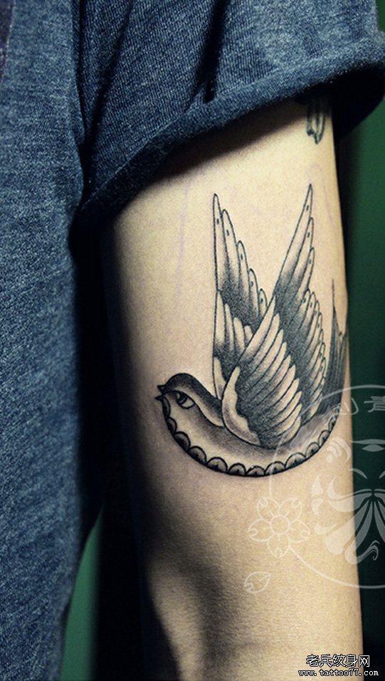 武汉纹身店推荐一款手臂燕子纹身图案