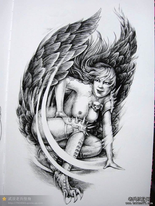 天使纹身手稿图案有武汉最好的刺青网推荐_武