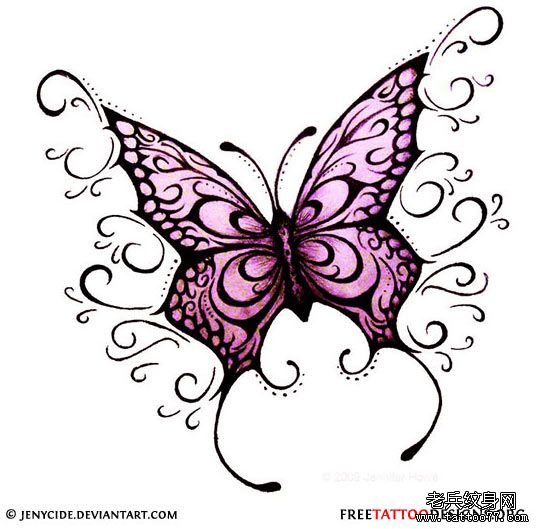 最时尚的刺青店推荐一款彩色蝴蝶纹身手稿图案