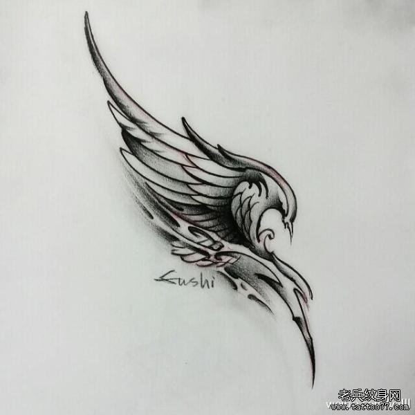一款翅膀纹身手稿图案由厉纹身店推荐_武汉纹