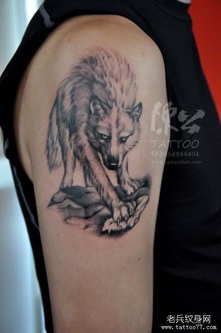 一款大臂狼纹身图案由武汉纹身店推荐