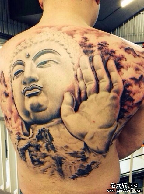 武汉最好的纹身店推荐一款满背佛纹身图案