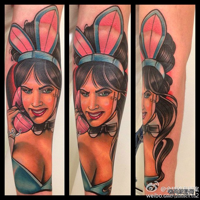 一款手臂兔女郎纹身图案由武汉纹身网推荐
