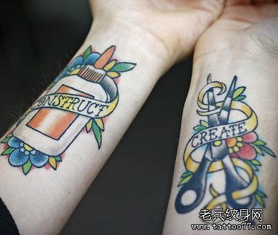 一款手臂彩色欧美纹身图案由武汉纹身店推荐