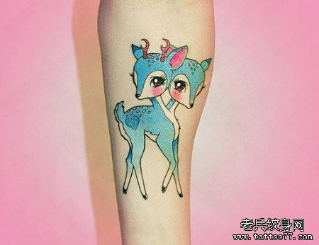 武汉纹身店推荐一款手臂小鹿纹身图案